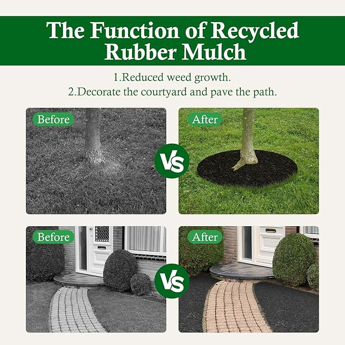 Nisorpa 8' x 2' Black Mulch Mat, Recycled Rubber Mulch Mat Garden Barrier Garden Edging Border Mat Rubber Mulch for Landscaping Outdoor
