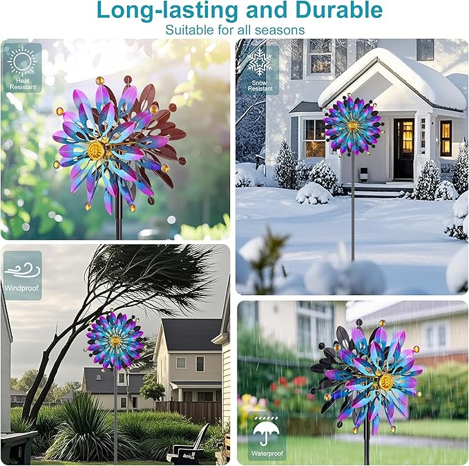 Metal Wind Spinner Outdoor - 63 inch Large Double Kinetic Art Garden Wind Sculpture & Spinners 360° Dual Direction Swivel Waterproof Windmill for Yard Patio Lawn Decoration