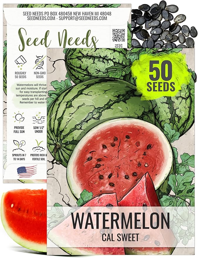 Seed Needs Watermelon Seeds for Planting Cal Sweet Watermelons - Non-GMO Heirloom & Untreated - Grow an Outdoor Home Grown Garden Filled with Sweet Fruits (1 Pack)