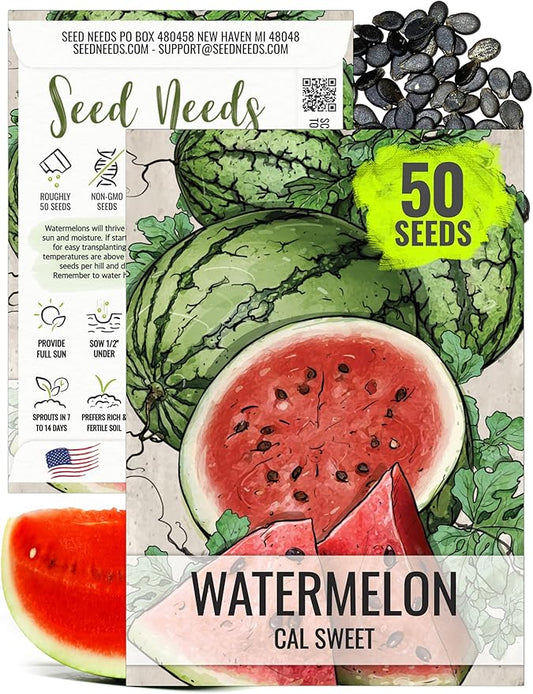 Seed Needs Watermelon Seeds for Planting Cal Sweet Watermelons - Non-GMO Heirloom & Untreated - Grow an Outdoor Home Grown Garden Filled with Sweet Fruits (1 Pack)