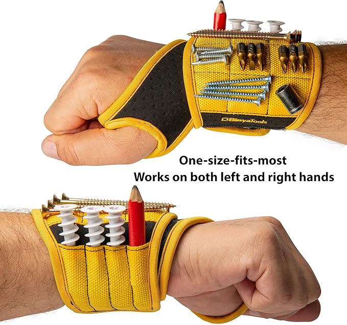 BINYATOOLS Magnetic Wristband for Tools Magnet Screw Holder Wrist Support Keeps Screws Nails, Drill Bits Handy Unique Tool Gadgets Men’s Gadgets Dad Gadgets Perfect Christmas Gifts Stocking Stuffers