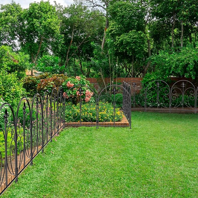 Decorative Garden Fence 19 Pack, 24in(H) x 20ft(L) Animal Barrier Fence, Rustproof Metal Fencing for Yard, Dog Rabbits Wire Section Garden Edging Border for Yard Patio Garden, Arched