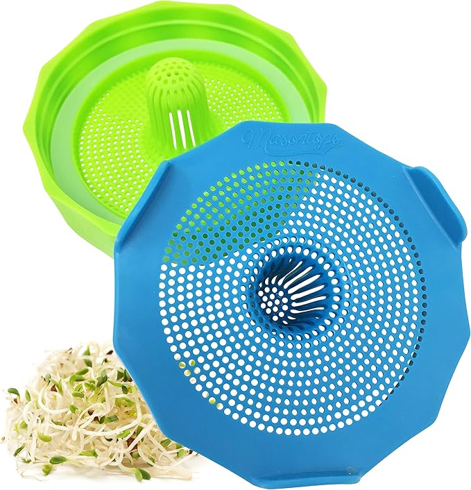 Masontops Bean Screen Plastic Mason Jar Sprouting Lids Mason Jar Sprouting Kit – For Growing Broccoli Seeds, Alfalfa, Mung Bean Sprouts – Wide Mouth Seed Sprouting Jar Lids Sprouting Kit Mason Jar