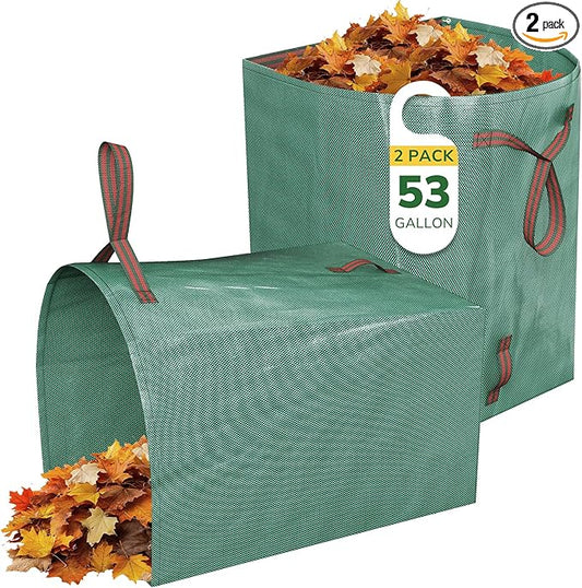GreatBuddy Lawn Bag, 53 Gallon Yard Waste Bags, Heavy Duty PP Garden Leaf Bags for Leaves, Grass and Debris, Reusable & Foldable Leaf Collector with Handles, Wide Opening and Self-stand Design, 2 Pack