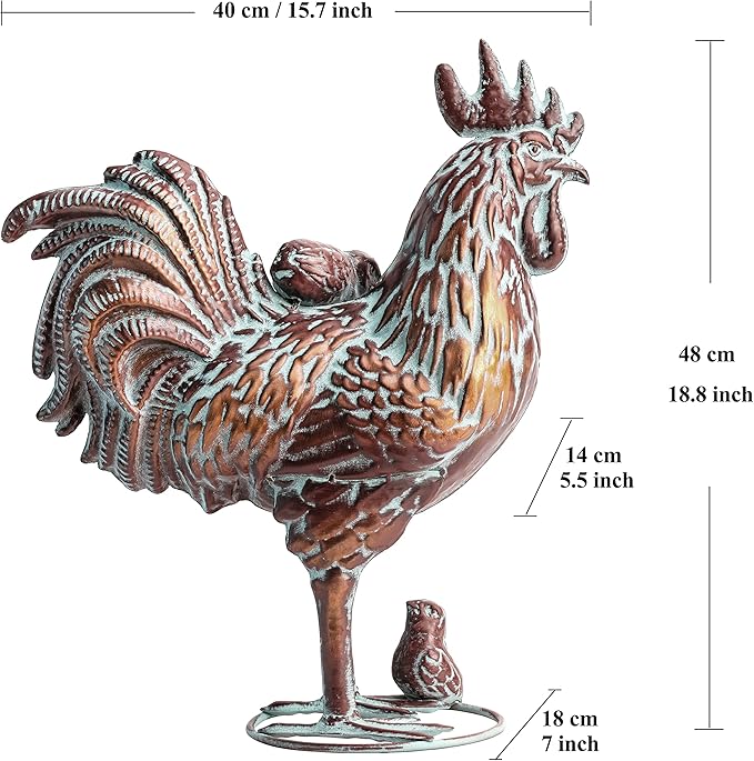 Metal Rooster w/ Chicks Statue Garden Yard Decor,15.7"L x 18.8"H Metal Chickens Yard Art, Vintage Outdoor Chicken Rooster Figurine for Backyard Patio Lawn Home Decoration, Gift for Chicken Lovers