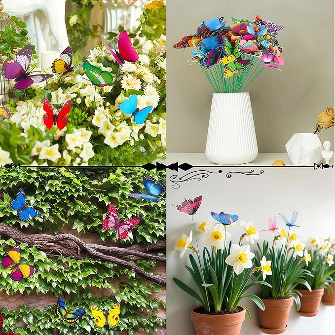 50PCS Butterfly Decorations, 11.8 inch Butterfly Stakes Ornaments Artificial Waterproof Colorfuli Butterflies for Flower Bouquet Outdoor Indoor Yard Art Patio Plant Pot Flower Bed Home Décor