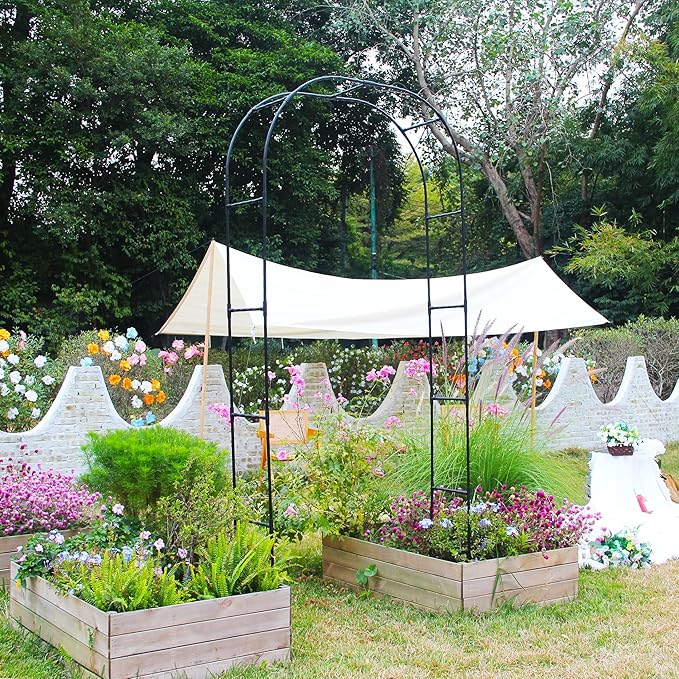Pergola Arbor Metal+PE Coated, 7.9 Ft H x 4 Ft W, Assemble Freely 3 Sizes, for Outdoor Flower Garden Arch Trellis, Garden Wide Arbor for Climbing Plants, Wedding Bridal Party Decoration