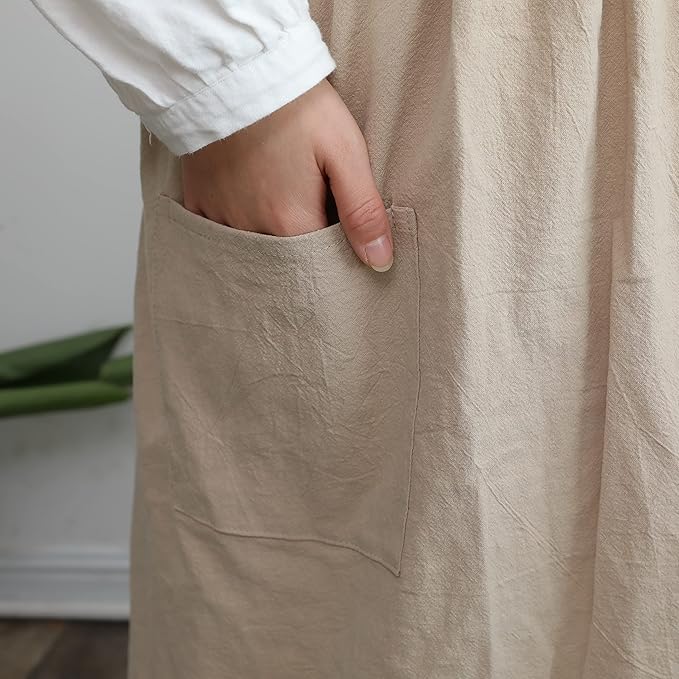 HANEE Cross Back Aprons for Women with Pockets | Japanese Style Cotton Apron | Cute Pinafore Smock for Kitchen etc (6 Colors)