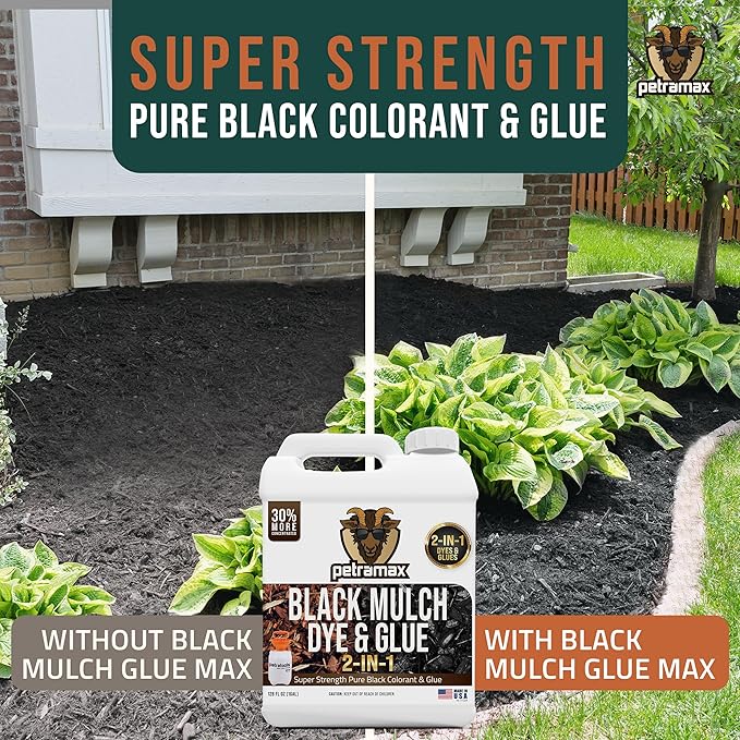 PetraMax Mulch Glue for Landscaping - Max Concentrate Weed Barrier, Non-Toxic Pea Gravel Binder, Rock Stabilizer for Landscaping - Dries Clear (Black Dye, 1G)