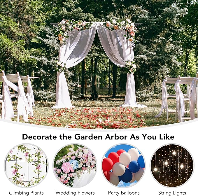 Happygrill 81” Garden Arbor, Metal Arch Archway for Climbing Plants, Outdoor Heavy-Duty Arch Trellis for Wedding Ceremony Party Backyard