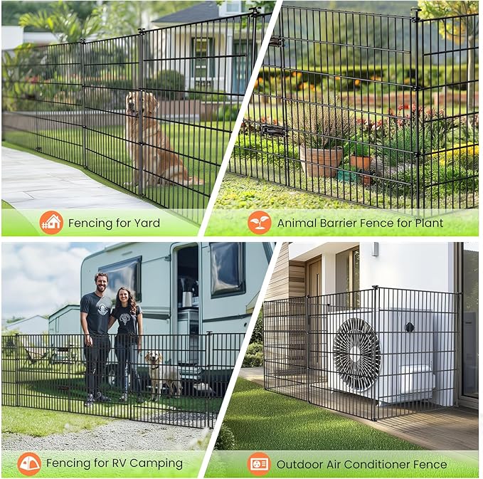 Garden Fence Panels with Gate 14.5ft(L) X 40in(H), Garden Fencing for Yard Includes Gloves, Hammer&Zip Ties, Rustproof Metal Wire Temporary No Dig Dog Fence Outdoor for Yard