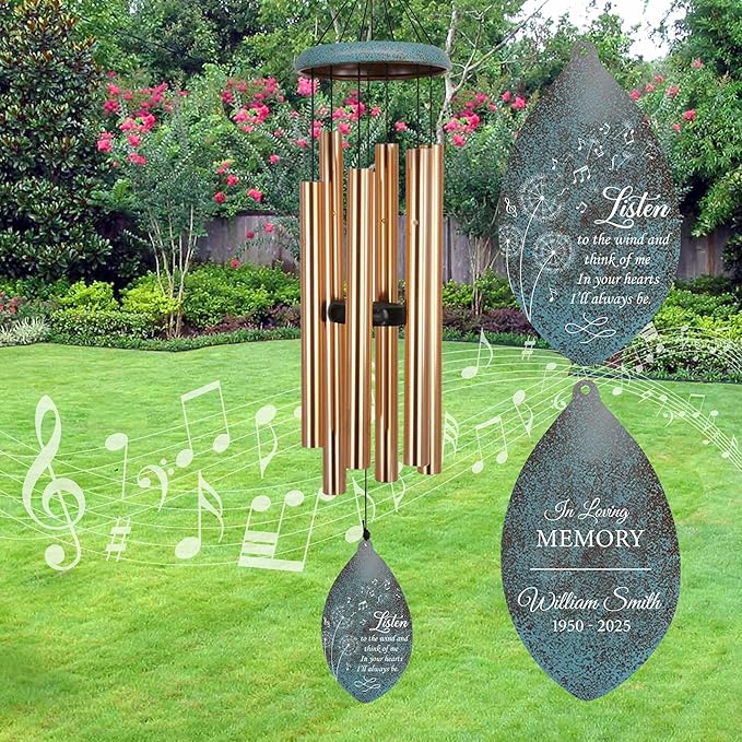 ASTARIN Custom Memorial Wind Chimes, Three Colors Personalized Sympathy Wind Chime for Loss Lover, Commemorative Wind Chime Deep Tone for Condolences/Funeral