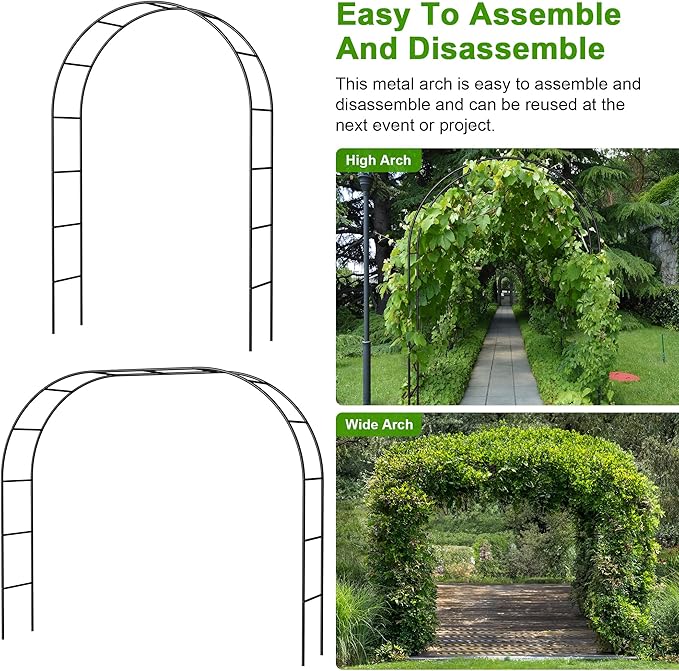 Metal Garden Arch Trellis Arbor, Wedding Arch Stand with Steel Frame,5.3'W * 7.6'H or 7.9'W * 6.3'H Ft,for Garden Arbor Trellis & Climbing Plant, Bridal Party & Ceremony Decorations (Black)