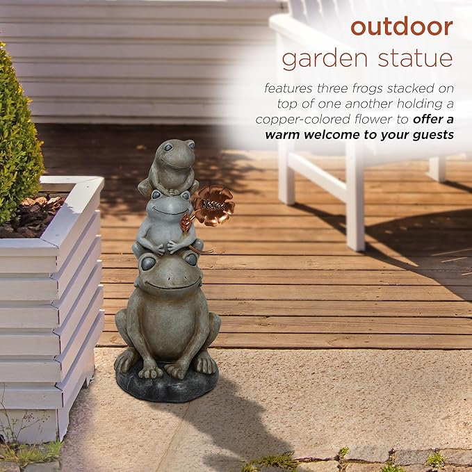 Alpine Corporation ZEN910 Stacked Frogs Outdoor Statue Weatherproof Garden Sculpture, 18" Tall, Gray
