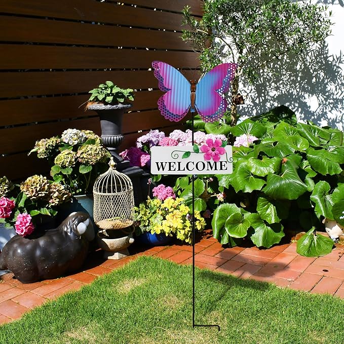 Veclotch Metal Butterfly Garden Stake,Rustic Butterfly Decorative Yard Stakes Metal Yard Art Ornaments Welcome Sign Outdoor Spring Garden Decor Patio Lawn Porch Pathway Decor (Butterfly)