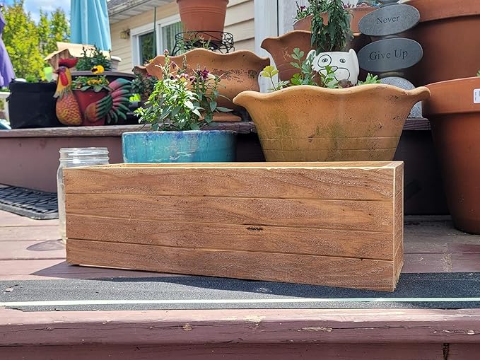 Handmade Cedar Wood Planter Box – Custom Small Indoor Outdoor Window Herb Box with Drainage Hole – Rustic Kitchen, Living Room, or Wedding Decor – Made in USA – Wood Flower or Plant Holder (12")
