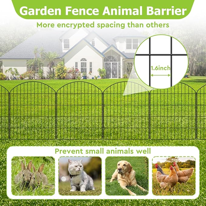 Decorative Garden Fence 5 Panels + 1 Gate, 30in (H) x 11.8ft (L), Rustproof Metal No Dig Fence Animal Barrier for Dog, Flower Edging for Yard & Patio Outdoor Landscape, Arched