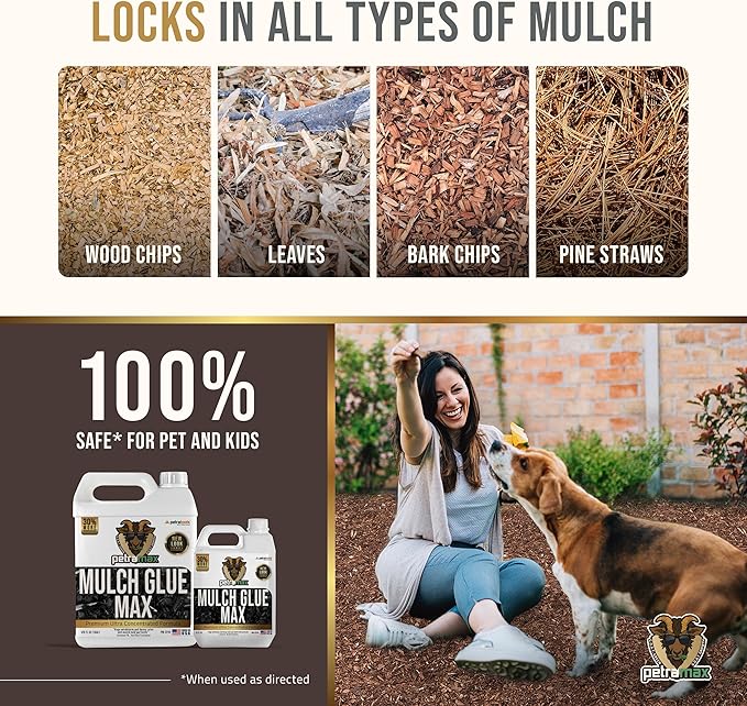 PetraMax Mulch Glue for Landscaping Rocks Max Concentrate, Non-Toxic Pea Gravel Binder, Mulch and Rock Glue for Landscaping, Landscape Rock and Gravel Stabilizer - Dries Clear Fast Dry (Max, 32oz x2)
