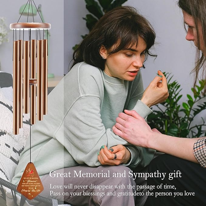 Memorial Sympathy Wind Chimes for Loss of Loved One 32'', Cardinal Wind Chimes in Memory of a Loved One, Cardinal Memorial Gifts, Bereavement Condolence Remembrance Gifts,Wooden,Brown