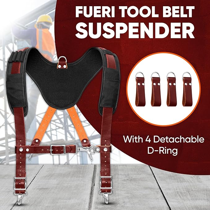 FUERI Tool Belt Suspenders for Men Heavy Duty Bags Construction Carpenter Tools Electricians Framers