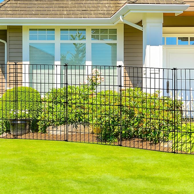 Garden Fence 32 inch H x 28 inch W (10 Panels, Total Length 23 ft) Metal Decorative Fence Rustproof Animal Barrier Fencing for Dog, Rabbits, and Patio,Yard