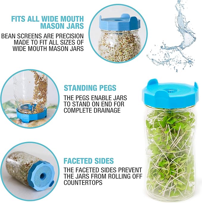 Masontops Bean Screen Sprouts Growing Kit - Sprouting Lids & Sprout Mixes Microgreens Growing Kit - Sprouting Kit Wide Mouth Mason Jar Strainer Lid