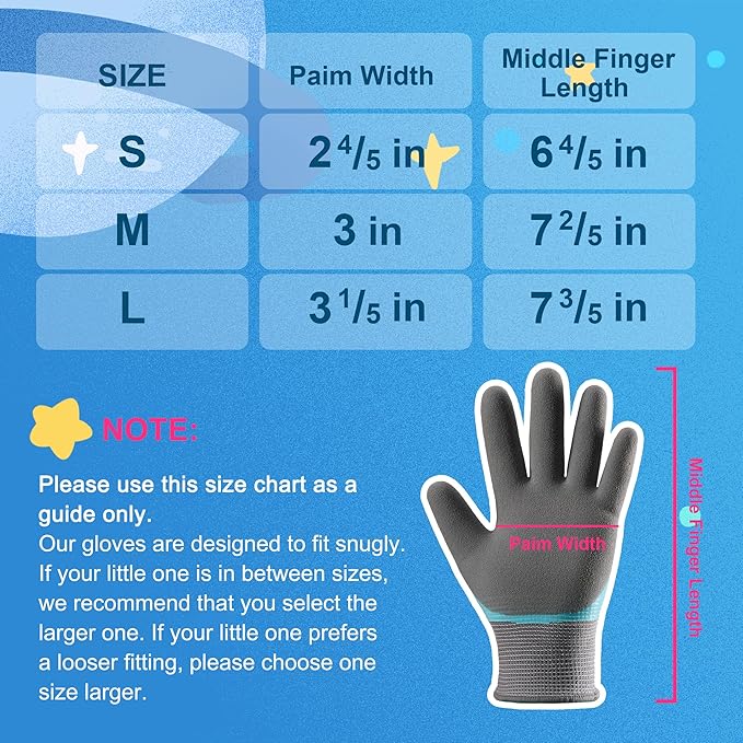 COOLJOB 2 Pairs Waterproof Kids Gardening Gloves for Age 2-4, Non-slip Double-layer Rubber Coating,Children Grippy Breathable Toddler Garden Work Gloves, Blue & Yellow, Small