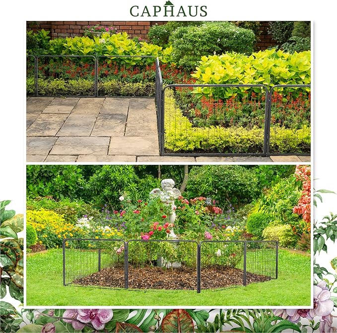 CAPHAUS Decorative Garden Fence, 32 Inch x 21 FT Heavy Duty Iron Fencing Landscape Patio Flower Bed Animal Barrier Border Edging Section, Panel Decor, Folding Wire Fence for Yard for Dog Outdoor