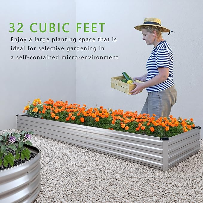 2PCS 12x2x1FTGalvanized Raised Garden Bed Kit,Vegetable Boxes-Rectangle Metal Flower Box,Large Planter Raised Beds Outdoor Garden for Planting,Fruit,Herb-Sliver