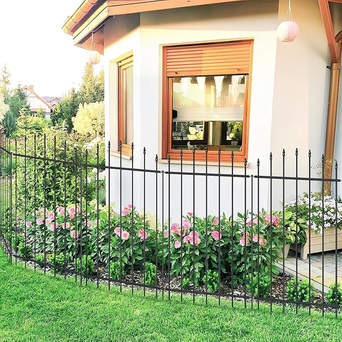 Metal Garden Fence 42 in H x 12 ft L, 6 Panels + 7 Stakes Border Dog Fence Panels Animal Barrier, No Dig Garden Fencing for Yard Patio Flower Bed Lawn Outdoor, Arch Black