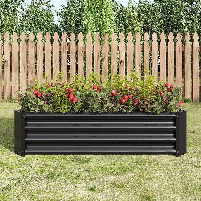 Galvanized Raised Garden Bed for Vegetables,Planter Raised Garden Boxes Outdoor,Metal Raised Garden Beds Steel Kit for Vegetables Flower Herb Patio Black Rectangle