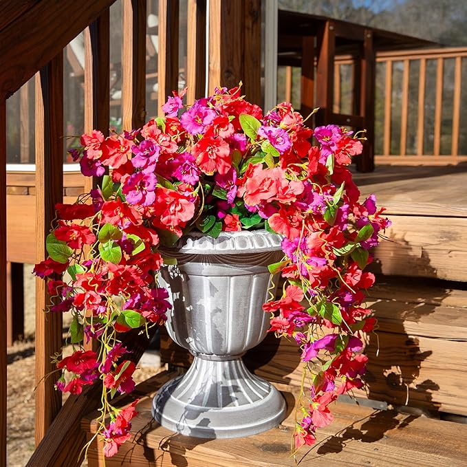 Artificial Hibiscus Fake Hanging Flowers Plants for Outdoors Spring Decoration, 2pcs Faux Silk Outside Hibiscus Long Trailing Vines Realistic UV Resistant for Front Door Planter Porch Patio Yard Urn