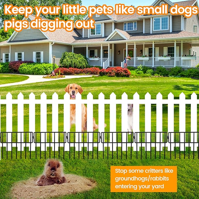 Adavin Black Animal Barrier Fence-24 Pack 12 in(L)X 15 in(H) No Dig Garden Decorative Fence 1.5" gap Rustproof Metal Dig Deterrent Panel Border for Dog Rabbits Ground Stakes Outdoor Patio,Total 24 Ft