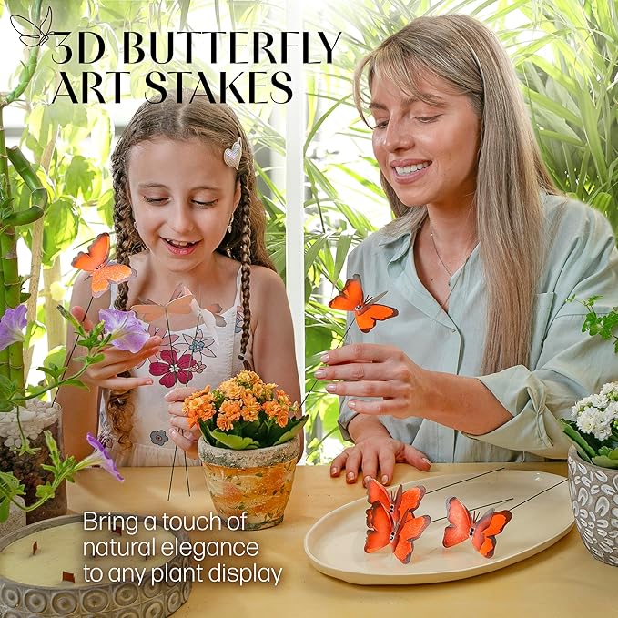 Handmade Orange Butterfly Garden Stakes Set of 7 - Decorative Outdoor & Indoor Plant Decor - Nature Lover Gift Idea by Air Aquarium Kushner