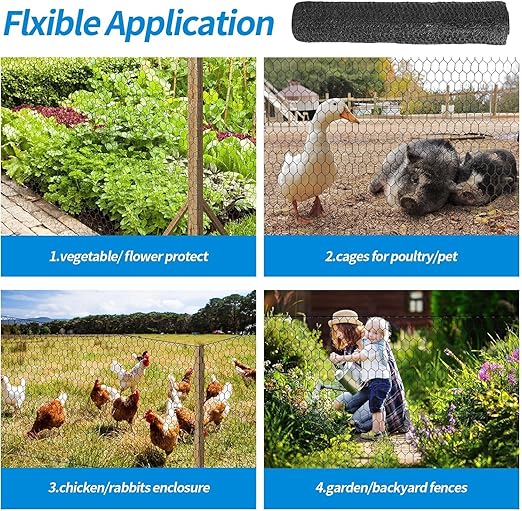 1/2 Inch Black Wire Mesh Roll - 48'' x 50' Chicken Wire Fence, 21 Gauge Hardware Cloth Poultry Netting for Garden/Animal Barrier/Rabbit/Floral/Chicken Coop/DIY Projects