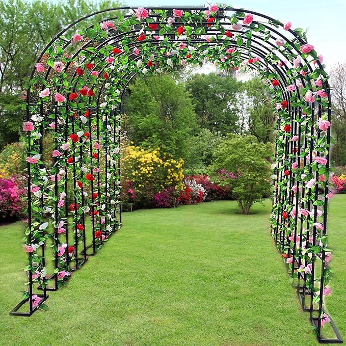 Gigicloud 9.8ft x7.2ft Garden Arch Arbor, Garden Trellis for Climbing Plants Metal Pergola Arbor Wedding Arches for Ceremony for Wedding Ceremony Party Rose Lawn Courtyard Patio Black