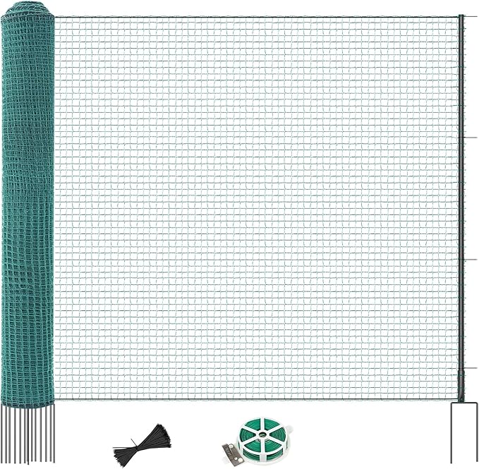 SUNYRISY Garden Mesh Fence Temporary Safety Fencing, 40in x 164ft Snow Fence with Steel Stakes, Reusable Nylon Animal Barrier Fencing Netting for Construction Backyard Dogs Poultry Deer