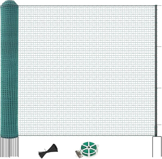 SUNYRISY Garden Mesh Fence Temporary Safety Fencing, 40in x 164ft Snow Fence with Steel Stakes, Reusable Nylon Animal Barrier Fencing Netting for Construction Backyard Dogs Poultry Deer