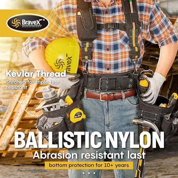 Tool Belt Suspenders Tool Vest Ultra Anti-Wear Tool Belt 20-Pocket Pro Framer's Combo Apron Tool Belt and Yoke-style Suspenders-1200D for Men