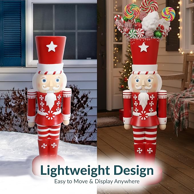 Sunnydaze 3ft Alfonso The Noble Nutcracker Christmas Decoration - Polyresin Indoor or Outdoor Nutcracker Statue with Candy Cane Design