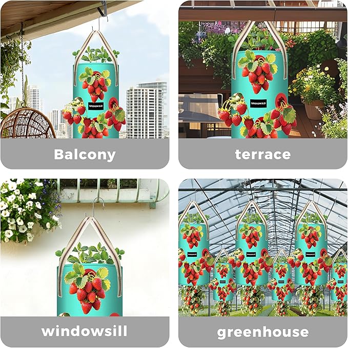 (BFCM Deal 3 Pack 3 Gallon Hanging Strawberry Planter Bags, 12 Holes PE Grow Bags with Bottom Drainage, Reusable Vertical Planters for Small Space Gardening(Green)