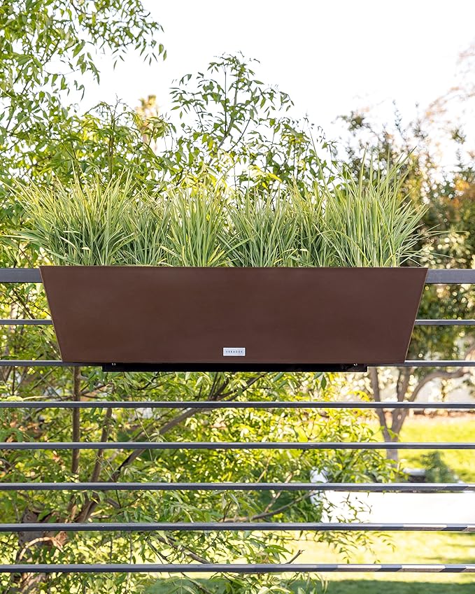 Veradek Pure Series Railing Planter - Plastic Hanging Planter for Outdoor Balcony/Fence | Durable All-Weather Use with Adjustable Brackets | Modern Décor for Flowers, Succulents, Hanging Plants
