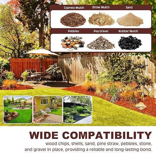 Mulch Glue for Landscaping, 1 Gallon Rocks Glue, Fast-Drying Adhesive for Rock, Gravel & Mulch, Non-Toxic, Long-Lasting Stabilizer for Pine Straw, Pebbles & Weed Barrier, Strong Spray for Outdoor