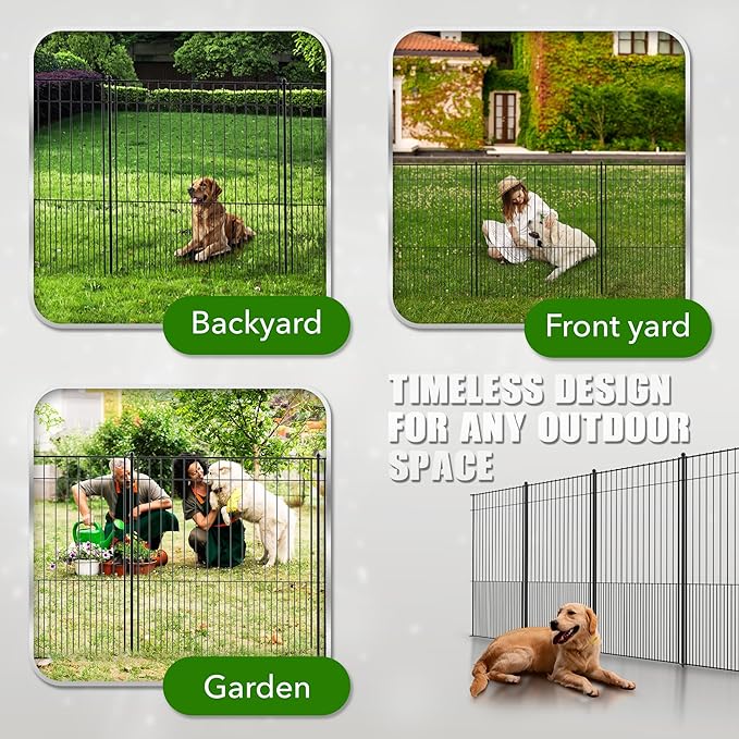 WESLEY'S CORNER Tall Fence Panels - 32”H x 29”L, No Dig Metal Dog Fence, Heavy Duty Garden Border & Animal Barrier, Rustproof, Decorative Fencing for Backyards, Frontyards, Outdoors and Edging