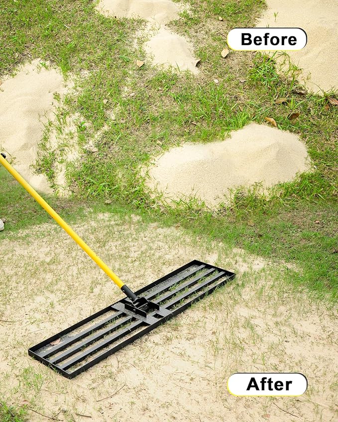 Lawn Leveling Rake, 30"x10" Heavy Duty Sand Leveling Tool with 7FT Long Handle, Steel Golf Rake for Soil, Compost, Gravel, Lawn Leveler for Yard, Garden, Golf Course, Landscaping Level Tool