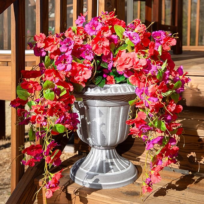 Artificial Hibiscus Fake Hanging Flowers Plants for Outdoors Spring Decoration, 4pcs Faux Silk Outside Hibiscus Long Trailing Vines Realistic UV Resistant for Front Door Planter Porch Patio Yard Urn