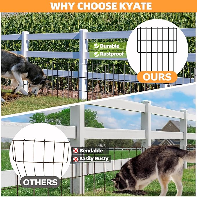 25 Pack Garden Animal Barrier - 1.65inch Spike Spacing, Reusable Rustproof Metal Fence Border for Dogs & Rabbits - Total 27ft(L) x 17inch(H)