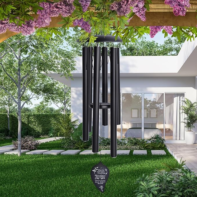 40" Deep Tone Memorial Wind Chimes for Outside, Hand-Tuned Pentatonic Scale Wind Chimes for Garden, Sympathy Gift for Loss of Loved One, Outdoor Souvenir Mother, Black Modern Elegant Design