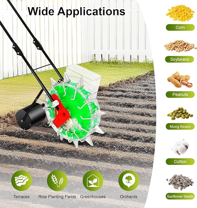 Hand-Push Seeder,Hand-Push Roller Seeding,Garden Seeder,Sweet Corn Planter, Accurate Seed Drill for Gardeners, Durable Corn Planter, 8.82lbs Storage Box, Quantitative Sowing (1-3 Seeds)