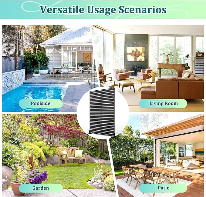 Metal Privacy Screen Outdoor Privacy Screen, Freestanding Fence Panel for Outside, 72''H×47''W, Decorative Screen Panel for Backyard/Patio/Deck